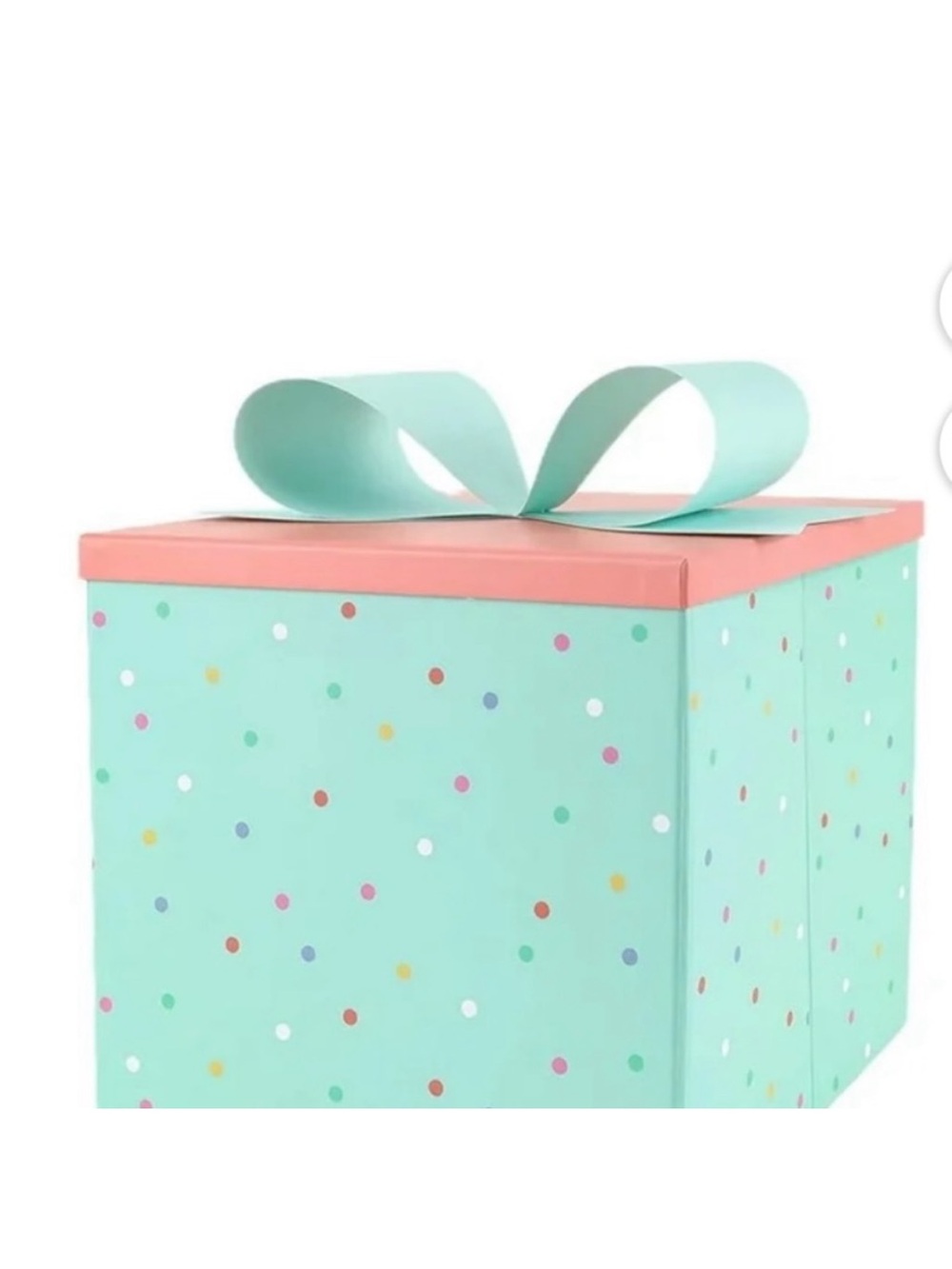 Free Gift Box Party Supply in Mint with Coral Lid and Bow